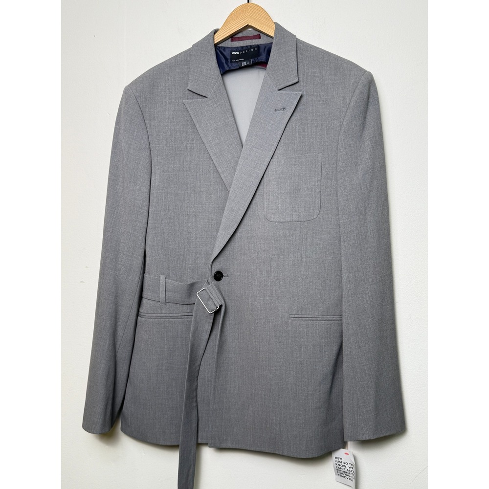 ASOS Men Grey Belted Blazer Jacket‎ with Sheer Back Panel Size 40L